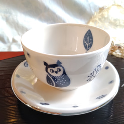 【北欧柄の煎茶カップ＆ソーサー】フクロウ 1枚目の画像