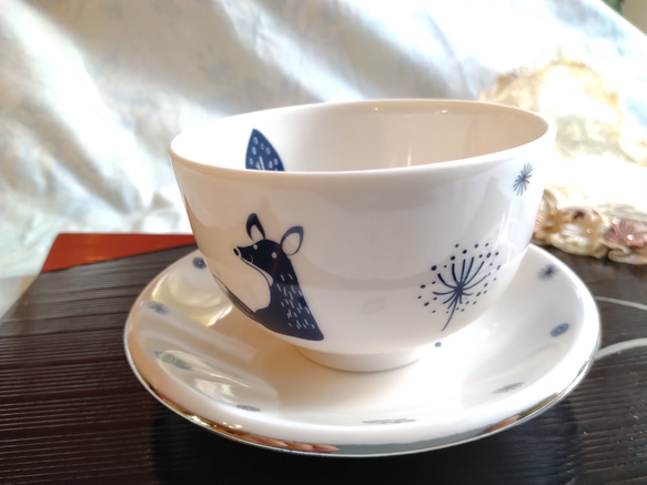 【北欧柄の煎茶カップ＆ソーサー】フクロウ 2枚目の画像