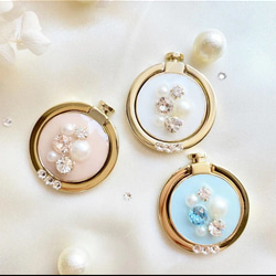 大粒スワロフスキー　ビジュー　スマホリング❀ホワイト 2枚目の画像