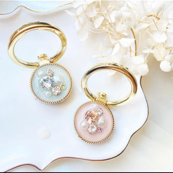 大粒スワロフスキー　ビジュー　スマホリング❀ライトブルー　ピーチ 3枚目の画像