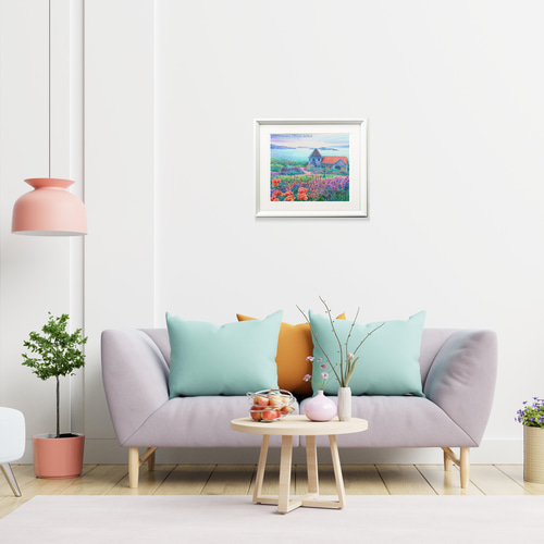 額装☆銀座デパート販売☆海が見えるガーデンハウス 風景画 絵画 海