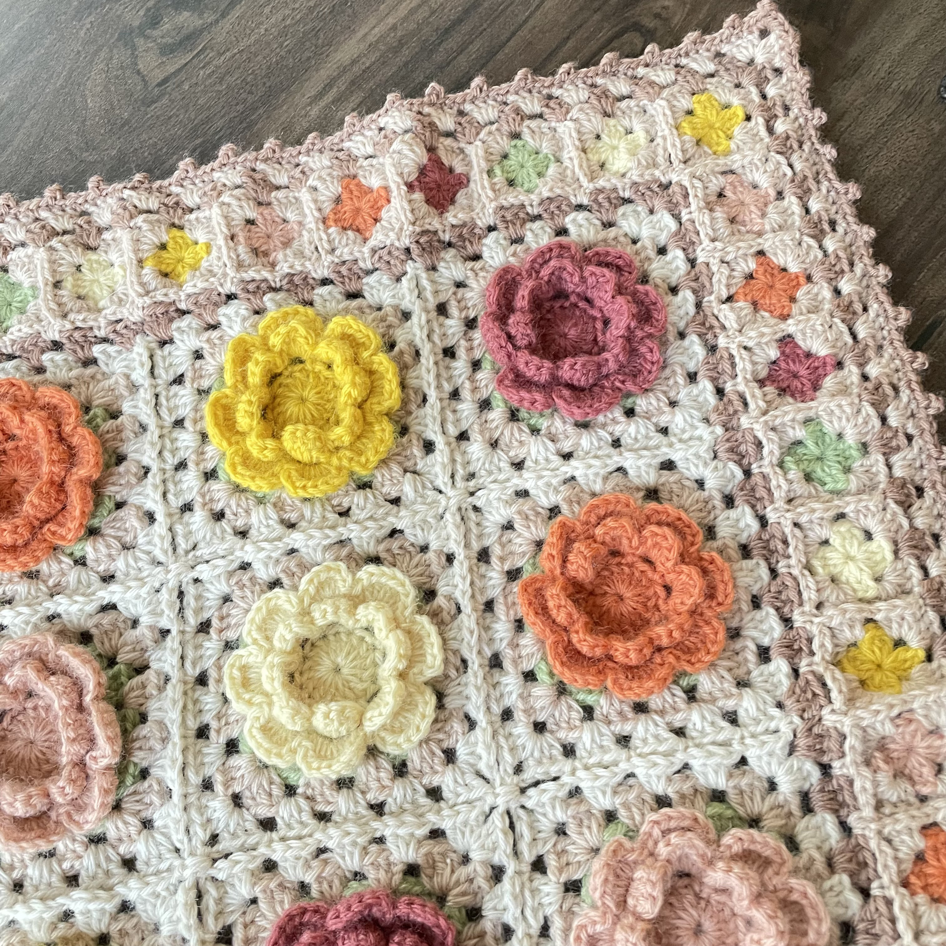 立体お花ブランケット　お花畑　毛糸