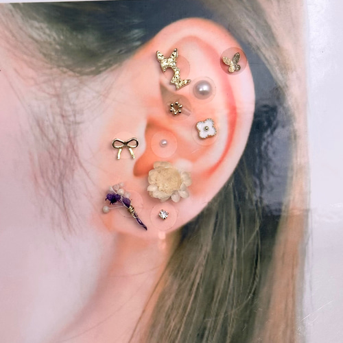 耳ツボジュエリー20粒【ドライフラワー 紫】 イヤリング