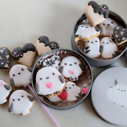 再販『Creema限定』シマエナガとハートのアイシングクッキー缶※身体に