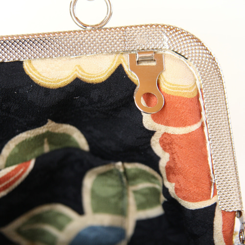 アンティーク帯リメイク礼装バック/銀の鶴/和装バッグ/スマホ入ります