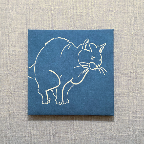 ふんばるもん！No.4/藍染/手染め/猫/ファブリックパネル タペストリー
