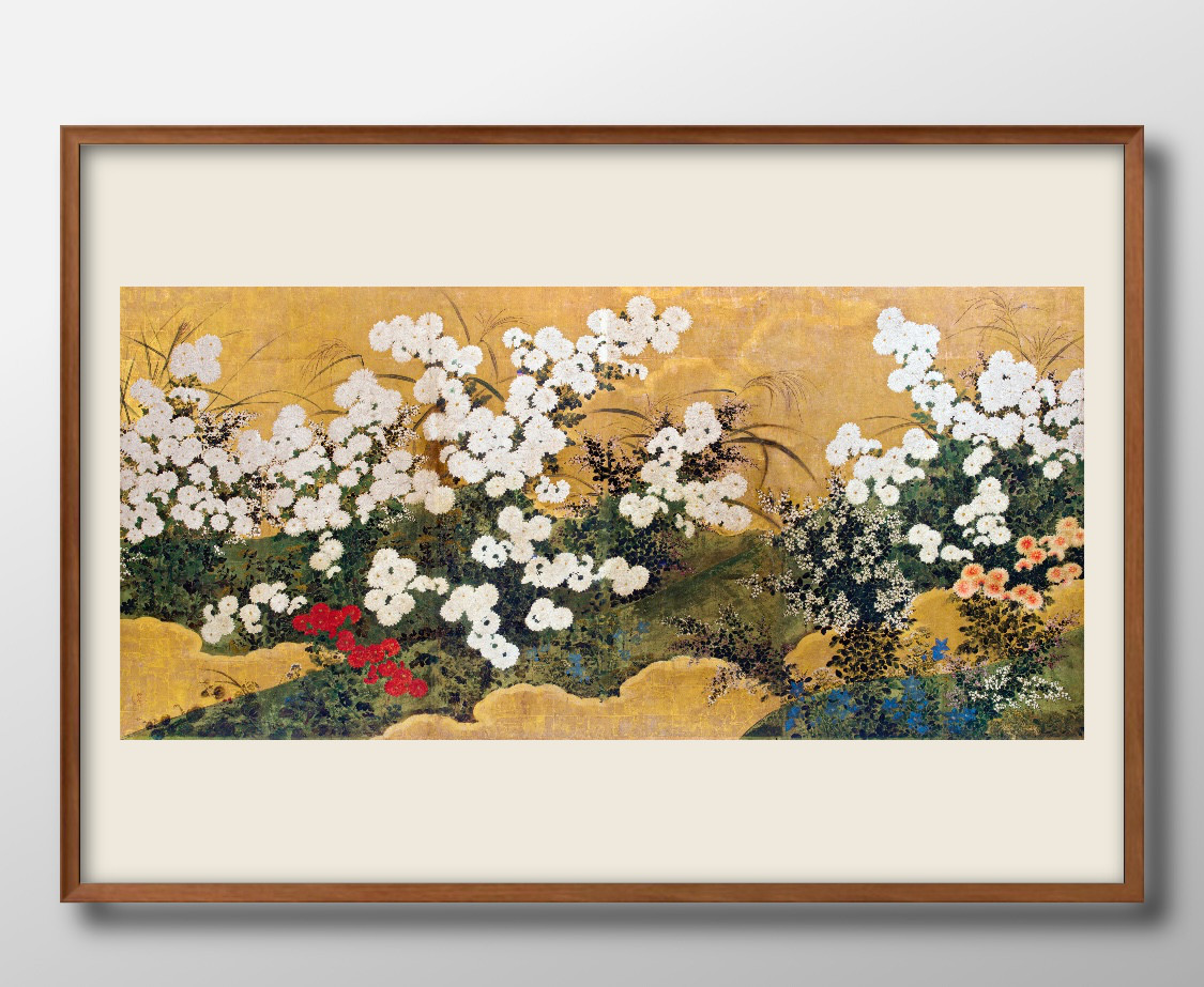 15444□ポスター アート 『菊・秋草図屏風 宗達派の絵師』北欧
