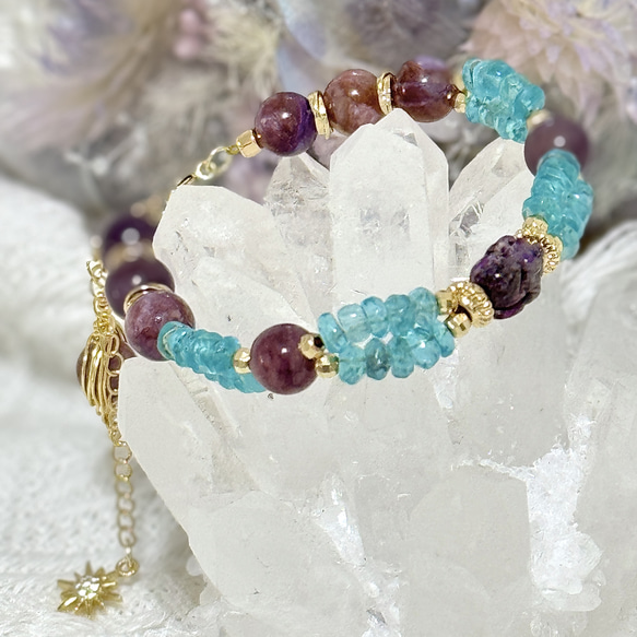 水晶手串 幻紫守護】舒俱萊紫龍晶藍磷灰手串手鍊設計款手串天然水晶禮物原創手作