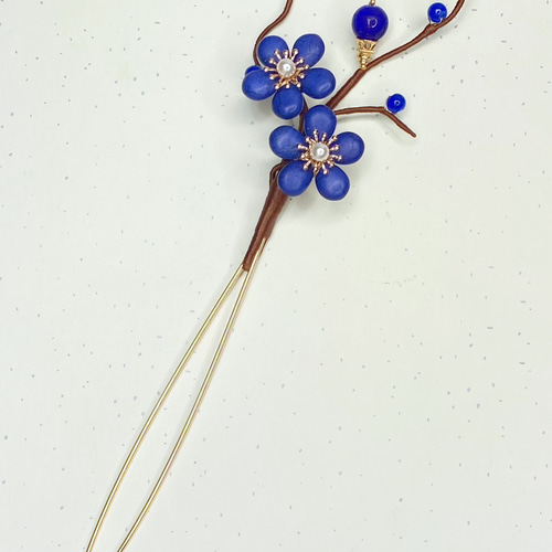 陶器風 梅の一本かんざし 青 かんざし メノ工房 通販 18715138