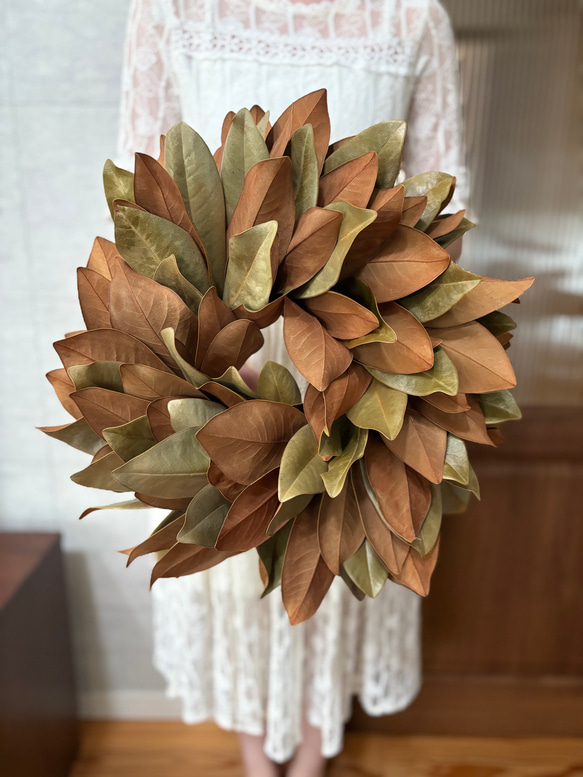 マグノリアの大きなドライフラワーリース マグノリアリース ドライ