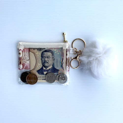 インド刺繍リボンクリアポーチ❣️キーホルダー キーケース sari28  