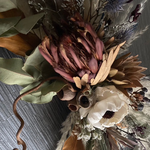 ドライフラワー壁掛けアレンジメント 横長スワッグ ドライフラワー