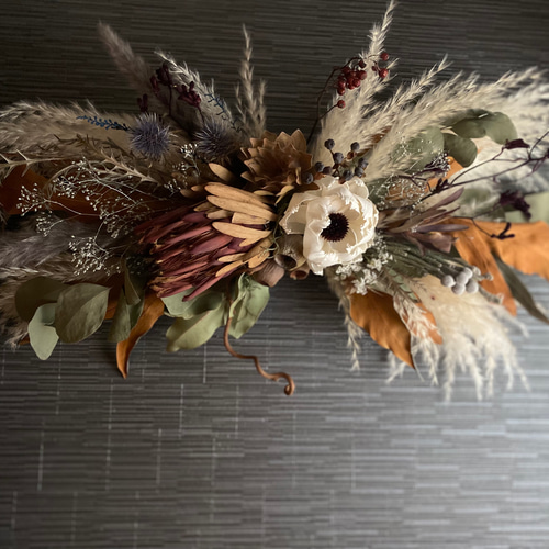 ドライフラワー壁掛けアレンジメント 横長スワッグ ドライフラワー