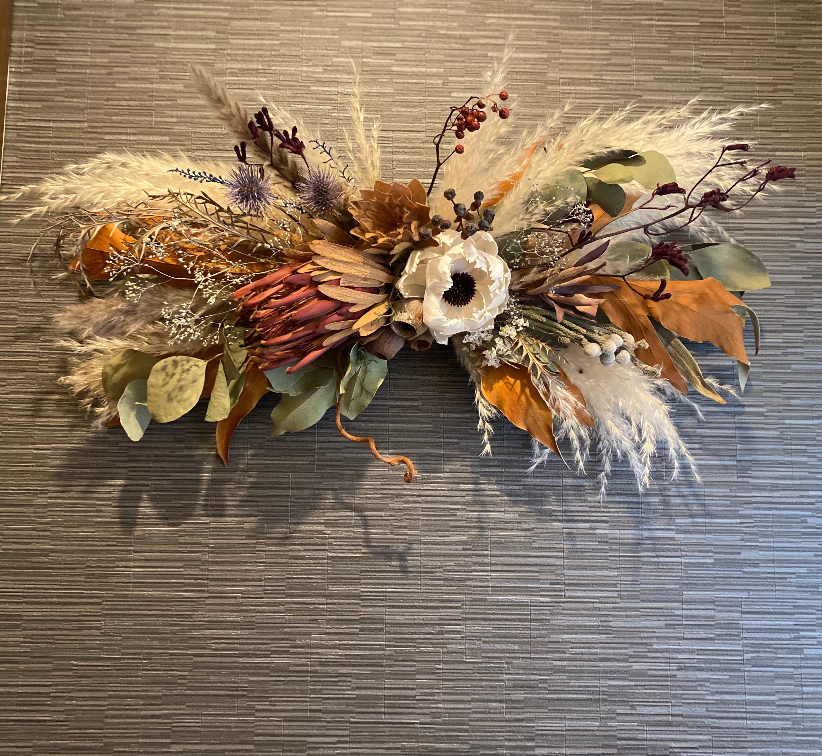 ドライフラワー壁掛けアレンジメント 横長スワッグ ドライ