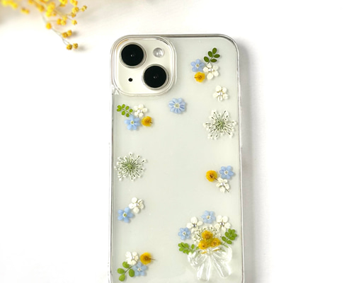ぷっくりリボン 勿忘草 ミモザ iPhone17 iPhone Android スマホケース