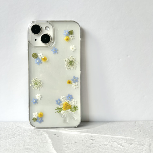 ぷっくりリボン 勿忘草 ミモザ iPhone17 iPhone Android スマホケース