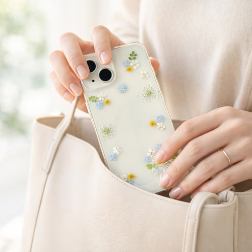 ぷっくりリボン 勿忘草 ミモザ iPhone17 iPhone Android スマホケース