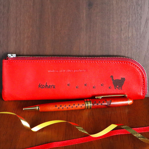 ☆ 猫ちゃん50種から選べる 木製ボールペン&栃木レザーペンケース 名