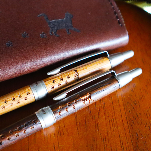 猫50種から選べる ピュアモルトシャープペン&栃木レザーペンケース 名