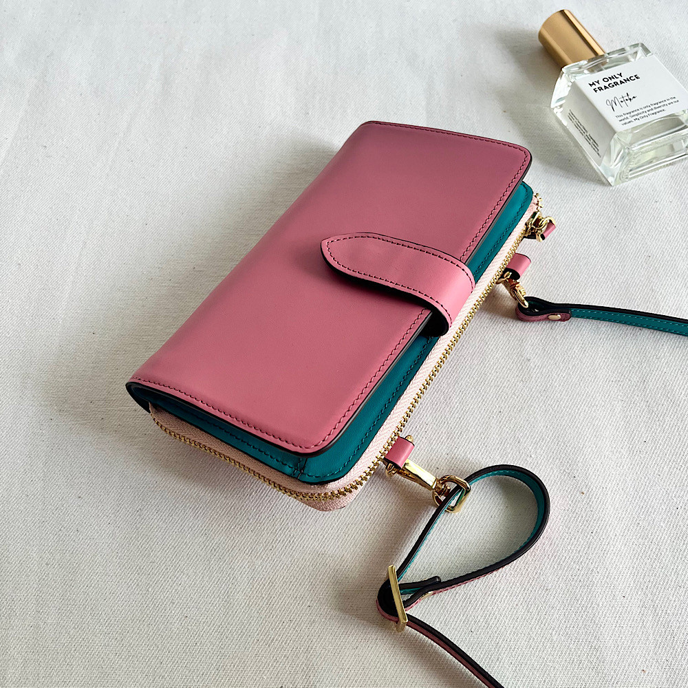 本革 お財布新調　超軽量２６０グラム　お財布ショルダー　スマホショルダー　バイカラーL字型財布　　長財布