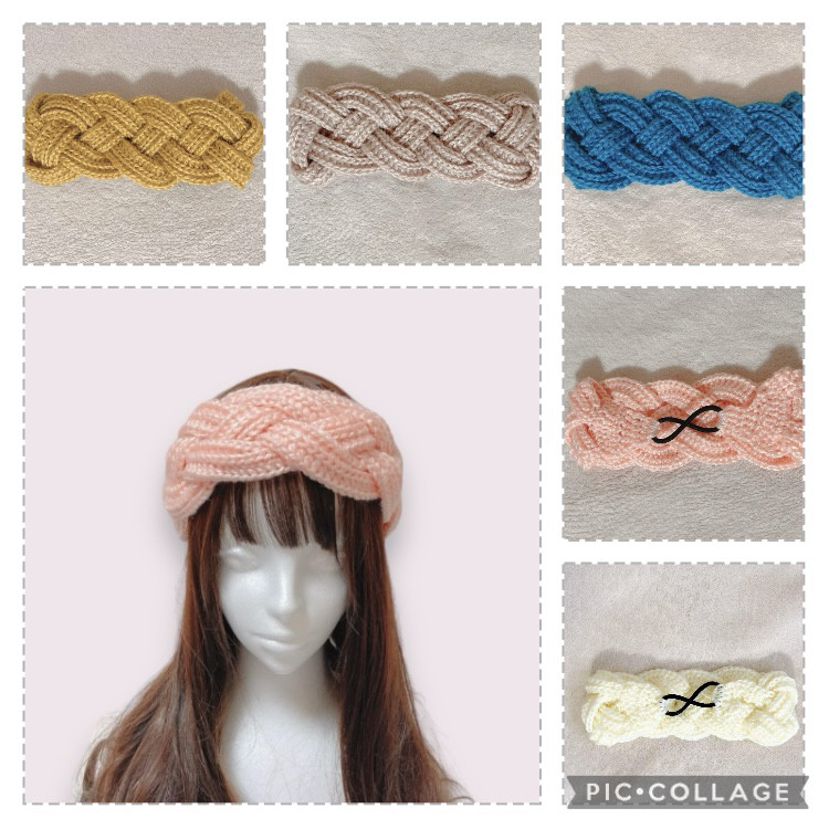 在庫限り❄️選べる5色ヘアバンド❄️手編み❄️4つ編み❄️1年中❄️ゆったり❄️華やか❄️