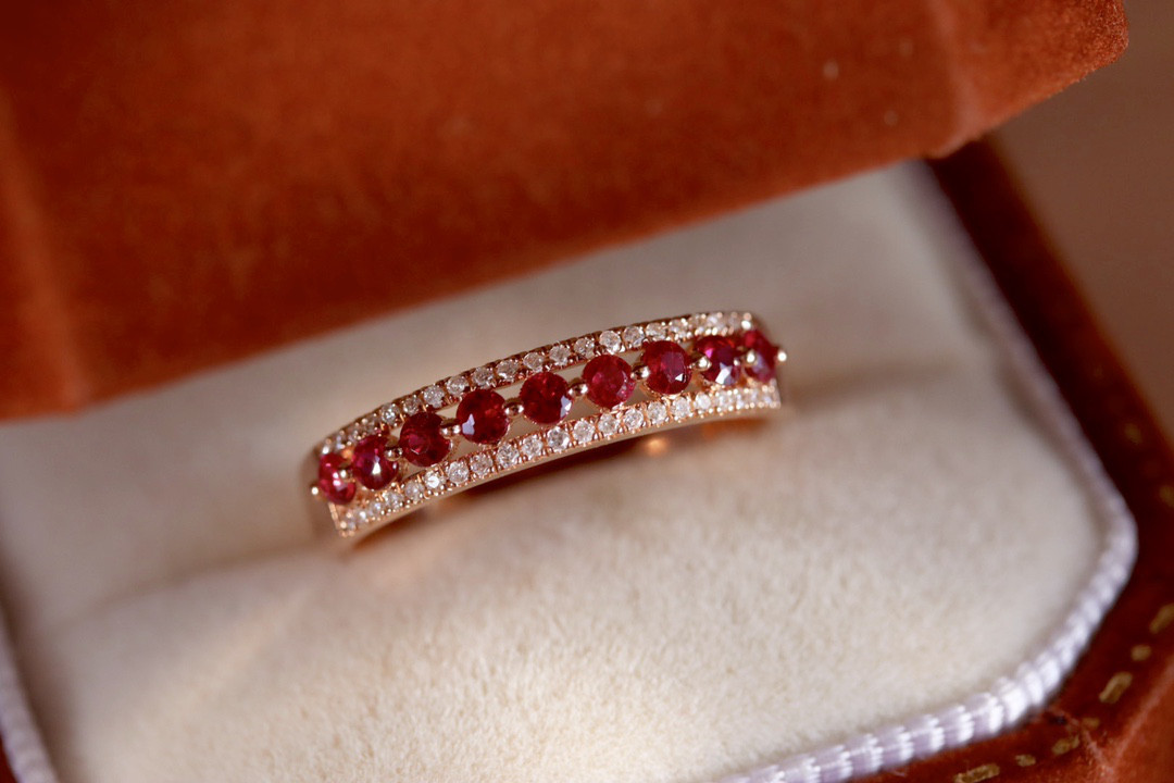 天然ダイヤモンド付きルビーリングk18