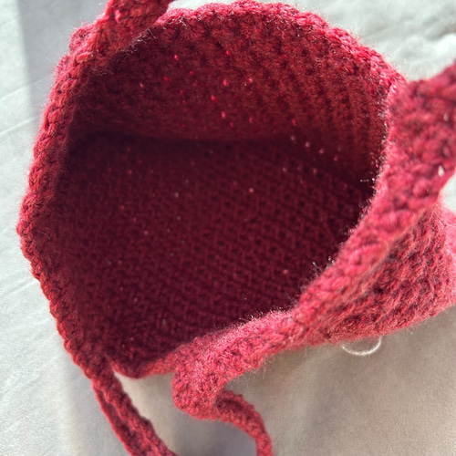 ハンドバッグ】ハンドメイド 編み物 毛糸 バッグ リボン レッド トート