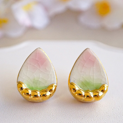 九谷焼〉春の雫 [金彩]ピアス/イヤリング イヤリング