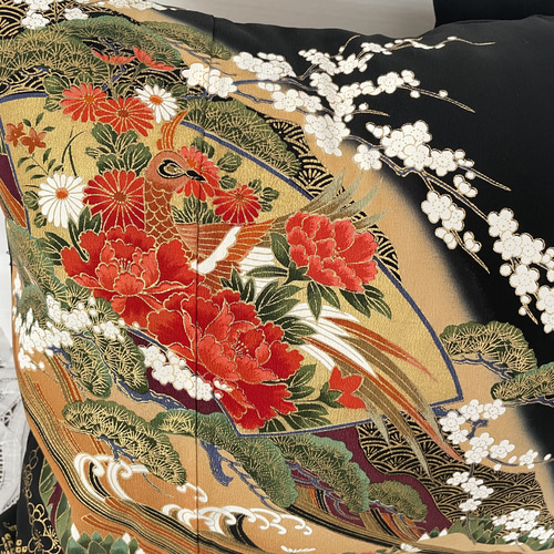 45x45 ビンテージ 藍染 襤褸 リメイク クッションカバー ボロ 2 着物リメイク クッションカバー ペア 黒留袖リメイク 45×45cm
