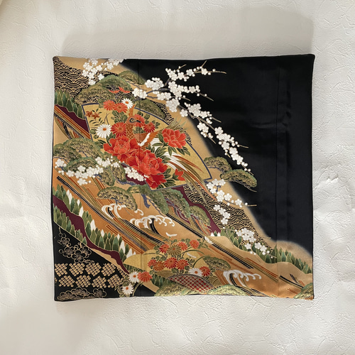 着物リメイク クッションカバー ペア 黒留袖リメイク 45×45cm