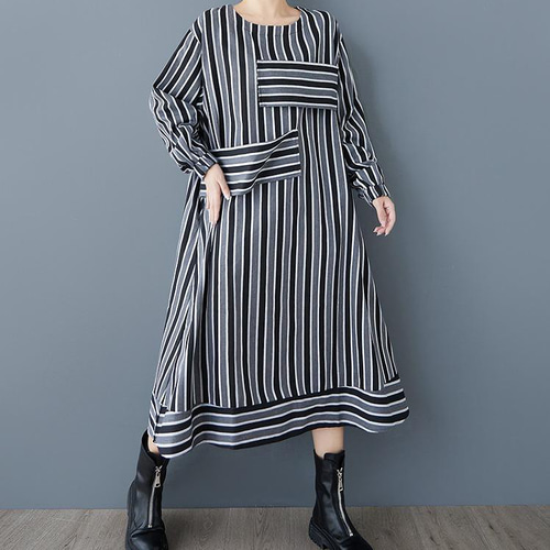 大きいサイズ ストライプ ワンピース レディース 秋冬 ロング 春 新品 