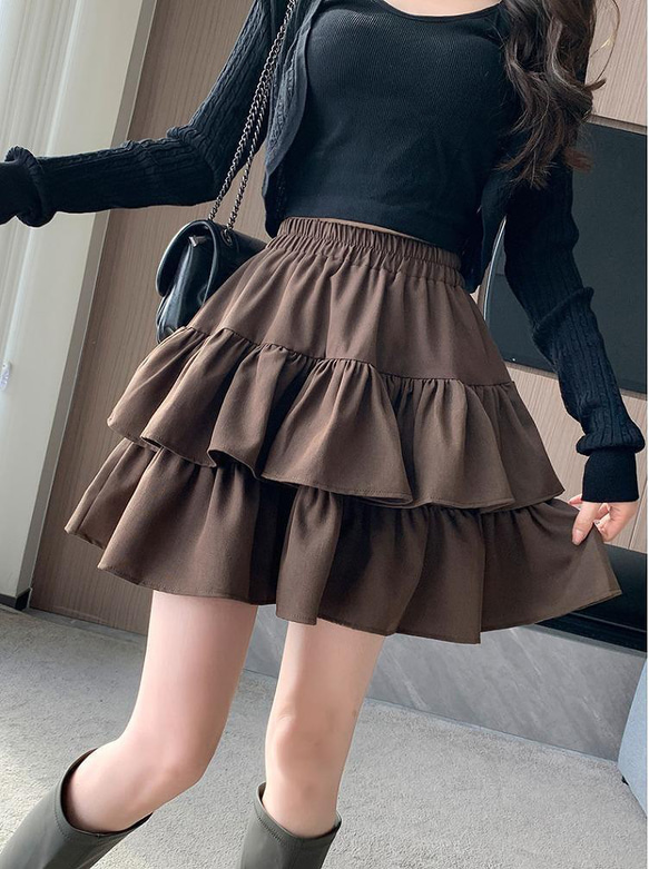 大きいサイズ レディース フリル ミニスカート 新品 ブラウン