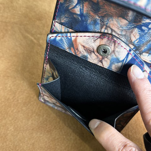 泥染め＆藍染MIXレザー 3折ウォレット 三つ折り財布 革工房One 通販