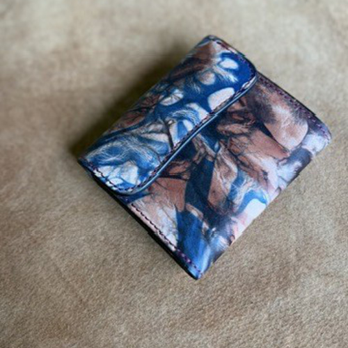 泥染め＆藍染MIXレザー 3折ウォレット 三つ折り財布 革工房One 通販