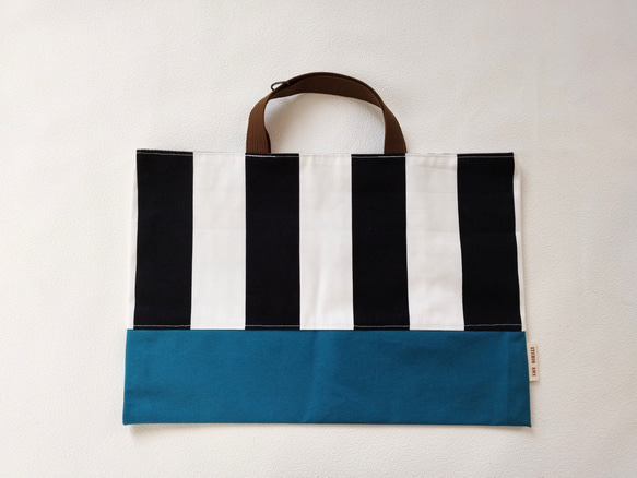 レッスンバッグ（黒ボーダー×ターコイズ）/Lesson bag/School bag 【通園・通学】 1枚目の画像