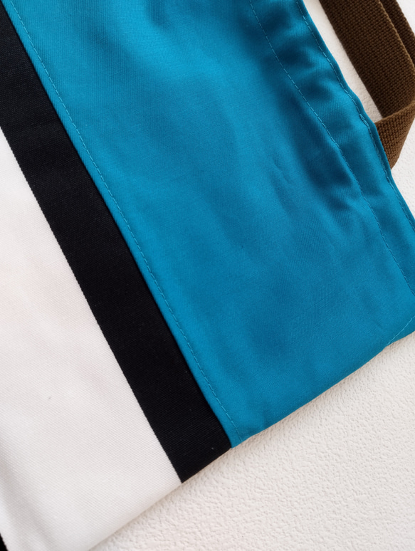 体操着入れ（黒ボーダー×ターコイズ） / drawstring gym bag【通園・通学】 2枚目の画像