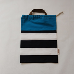 体操着入れ（黒ボーダー×ターコイズ） / drawstring gym bag【通園・通学】 3枚目の画像