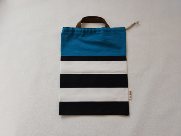 体操着入れ（黒ボーダー×ターコイズ） / drawstring gym bag【通園・通学】 3枚目の画像