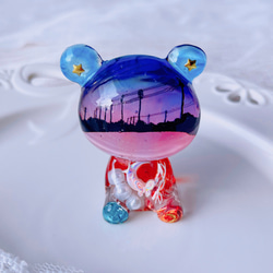 オーロラくまちゃんオルゴナイトキーホルダー(LEDライト付き)-イエロー