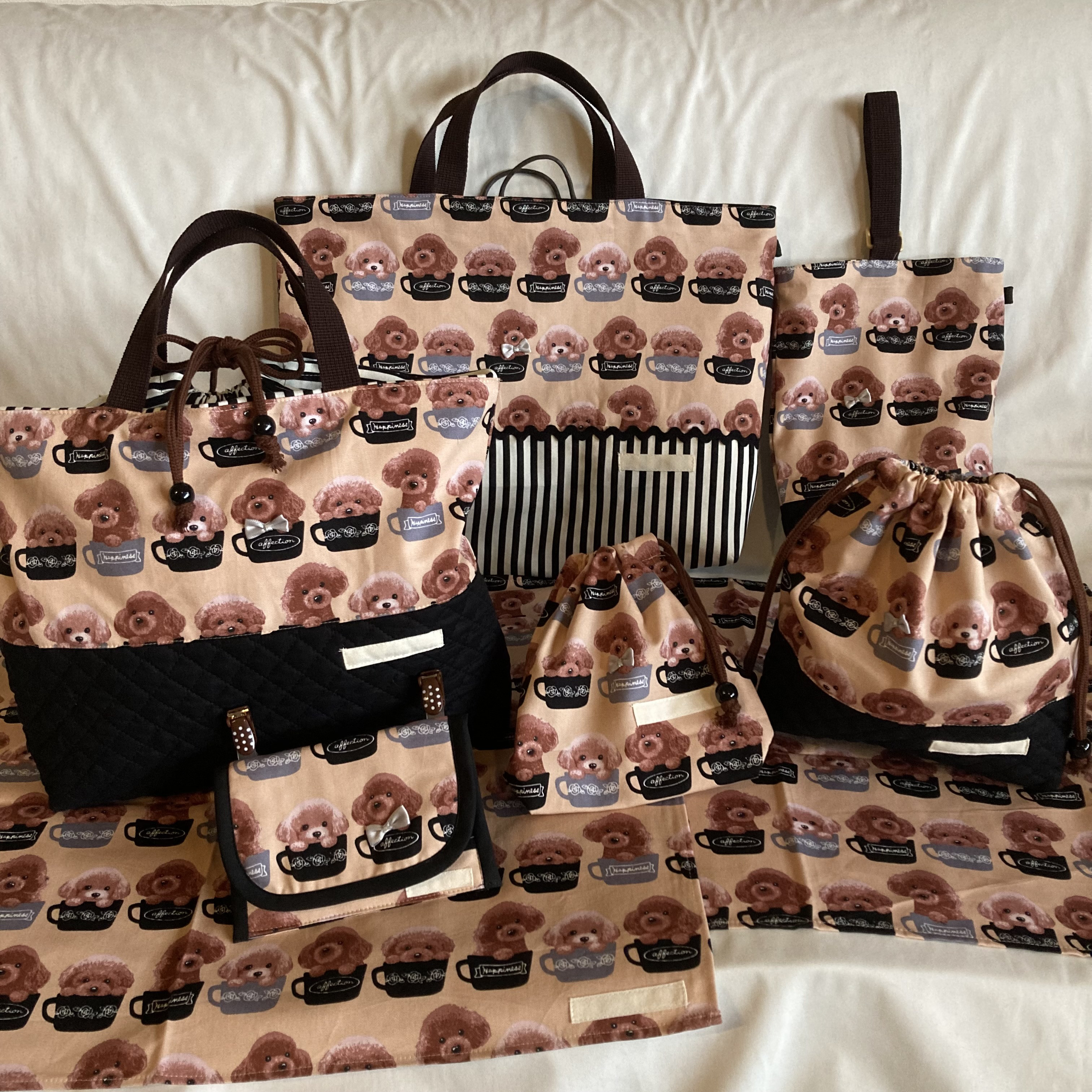 【オーダーOK】入園入学セット83ティーカッププードルトイプードル犬★手提げレッスンバッグ絵本袋シューズ体操着コップ上履