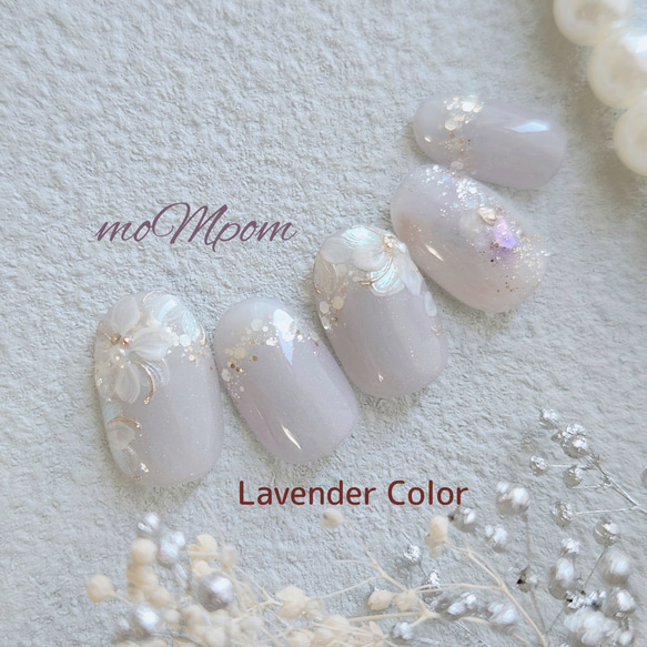 ネイルチップ　フラワー　マグネット　ピンク　ブルーグレー　オーロラ　結婚式　ウェディング　前撮り　ブライダル　ラベンダー 1枚目の画像