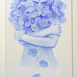 絵画【梅雨の水たまり白い紫陽花】 油絵 油彩 油彩画 絵 絵画【梅雨の水たまり白い紫陽花】 絵画