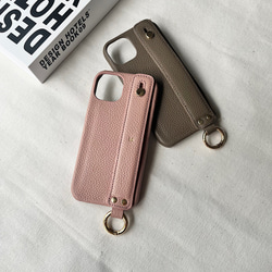 名入れ可　 本革　カードポケット付き　ハンドベルト付き 　レザーiphoneケース 4枚目の画像