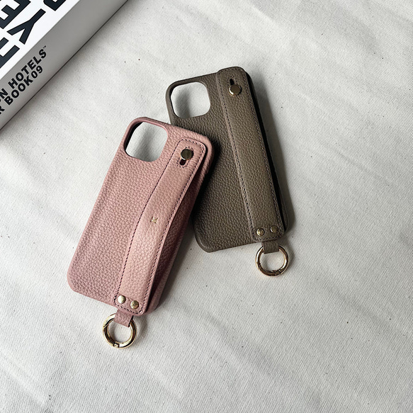 名入れ可　 本革　カードポケット付き　ハンドベルト付き 　レザーiphoneケース 5枚目の画像