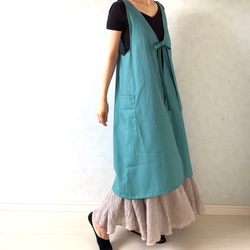 艶やかブルーグリーン✴︎そのままお出かけOK！ワンピース仕立ての2wayエプロン 20枚目の画像