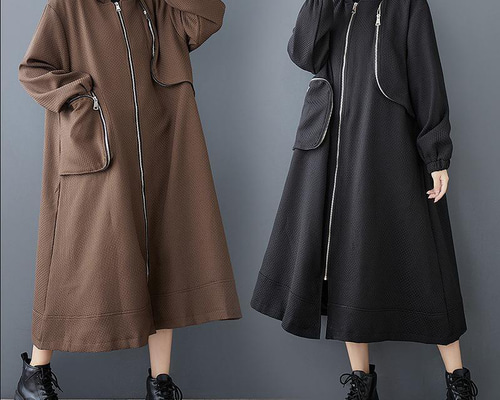 大きいサイズ レディース ロングコート レース パーカー 春 秋冬