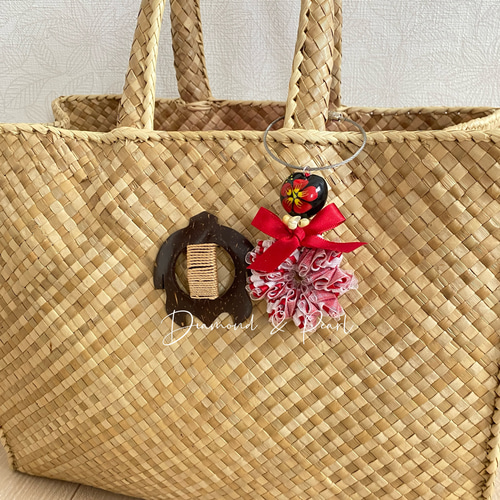 バッグチャーム フラダンス ハワイアンリボンレイ キーリング プチ