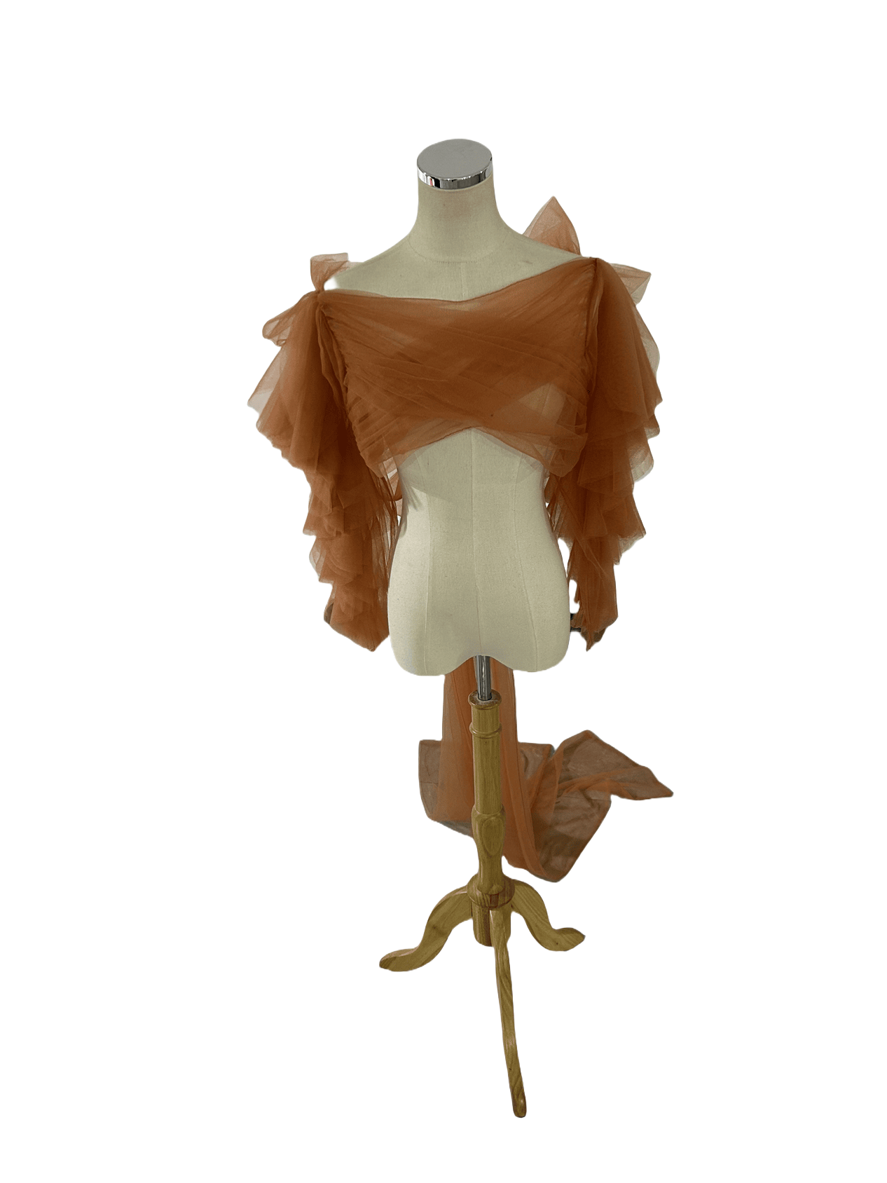 トップス テラコッタ色 ロングスリーブ ロングトレーン ソフトチュール 色直し