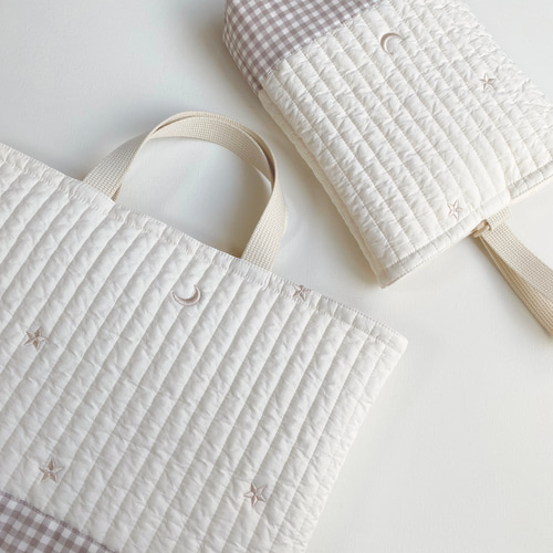 送料無料》 ふわふわ ヌビ ゴールド 星 月 入園入学 セット 刺繍