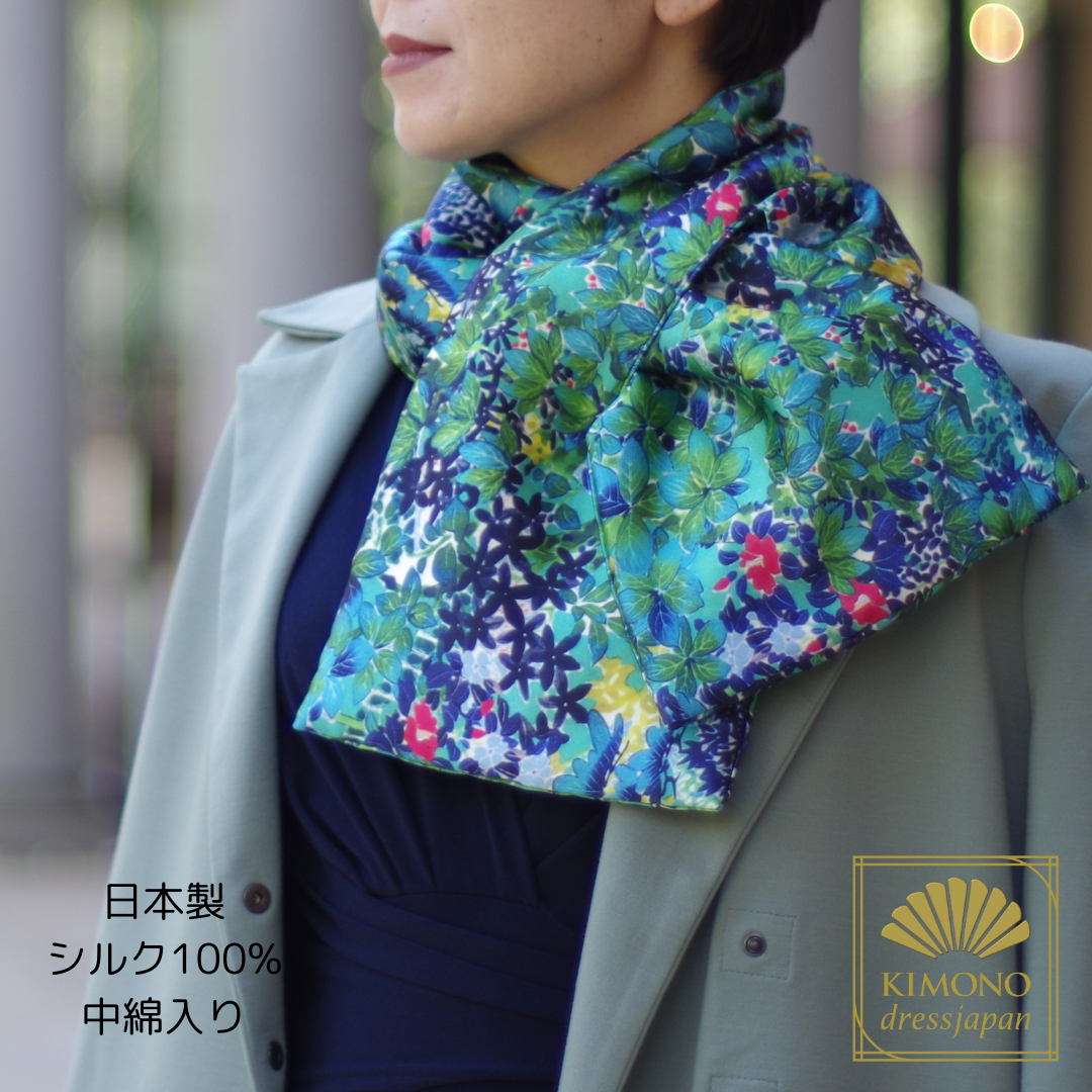 マフラー シルク100% 中綿入り シルクマフラー 日本製 可愛い お洒落マフラー 女性マフラー プレゼント